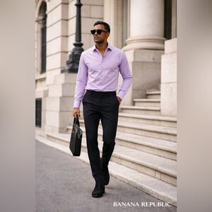 Banana Republic Men's Button-Down Dress Shirt Lavender, Slim Fit Size Large